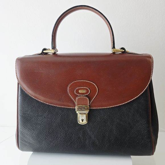 Bally Satchel Top Handle Bag Black Brown Tan Leather - Picture 1 of 16